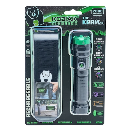 Kodiak Tactical Flashlight with Magnetic Charging, Rechargeable, 2000 Lumens K-2KMAGFL-6/12